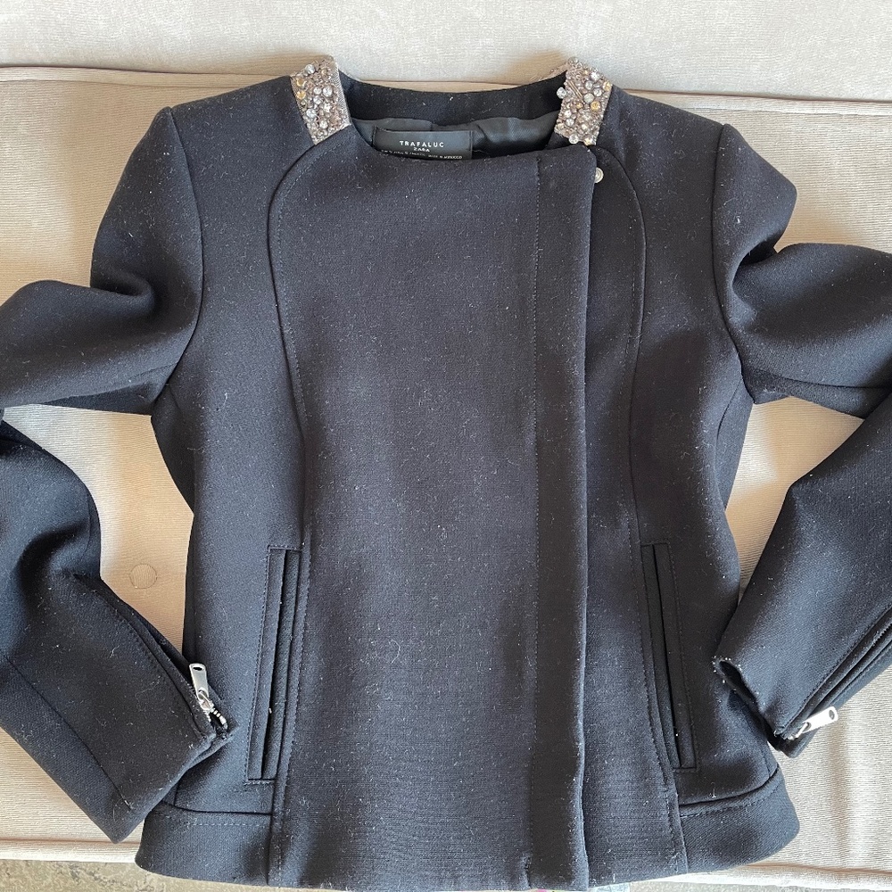 ZARA Trafaluc Black Beaded Jacket with zippers